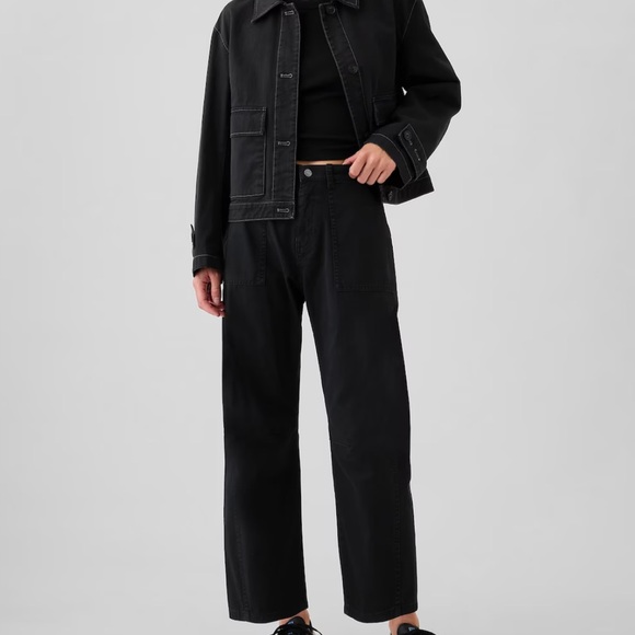 Gap mid rise twill barrel pants color black - Picture 1 of 4